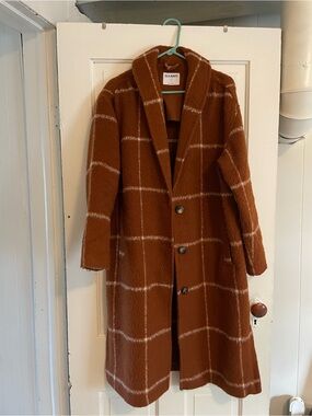 Old Navy Rust Plaid Long Coat